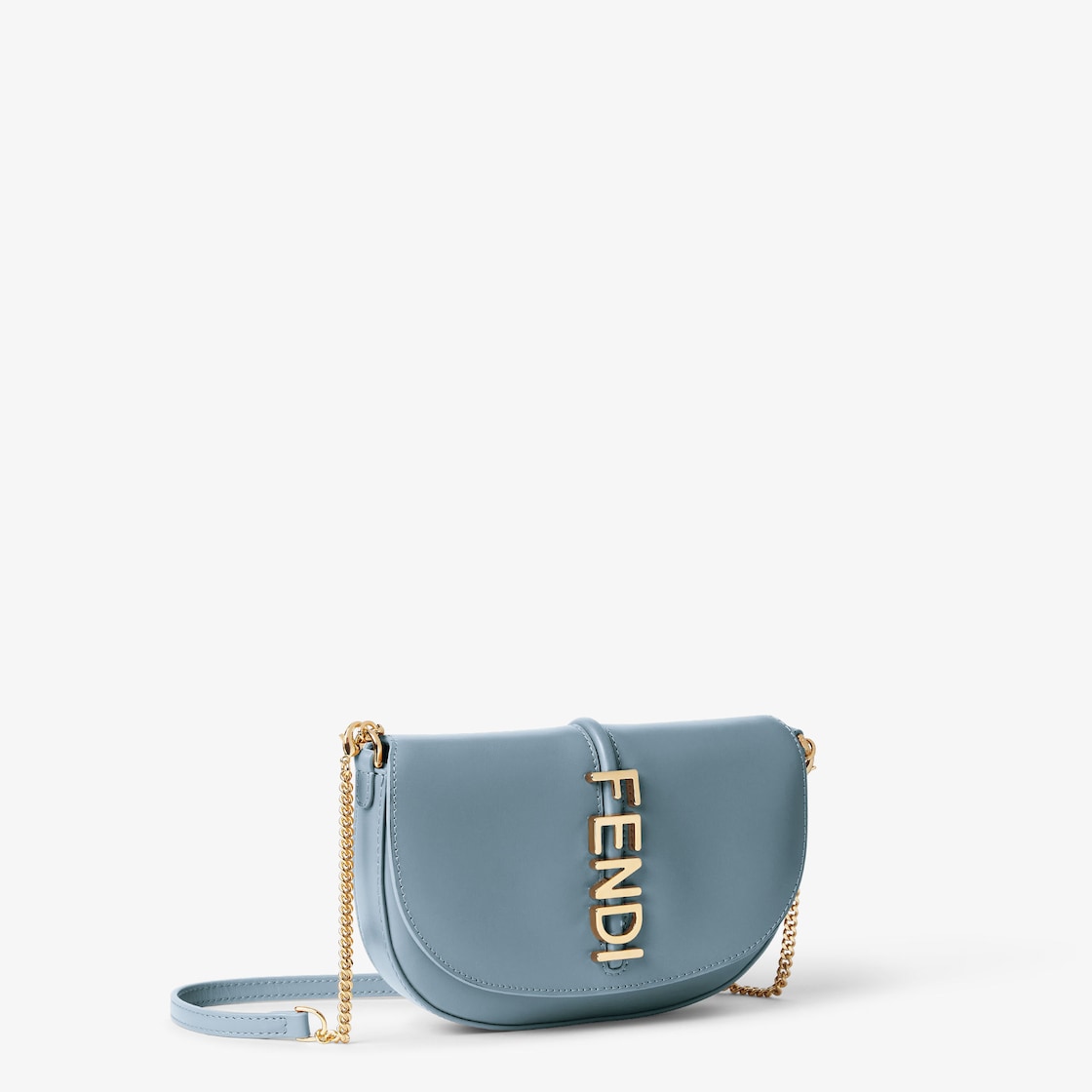 FENDI Fendigraphy Wallet on Chain Mercury blue leather wallet - Image 3